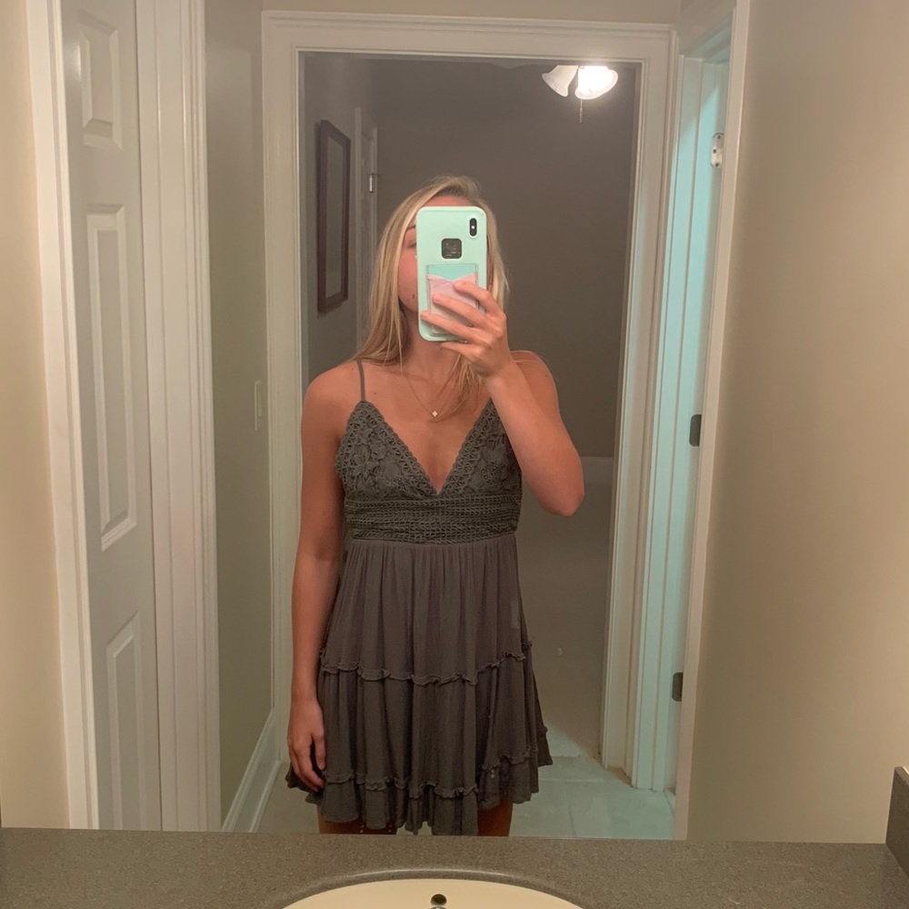 Dark green Spaghetti Straps Crochet Cutout dress